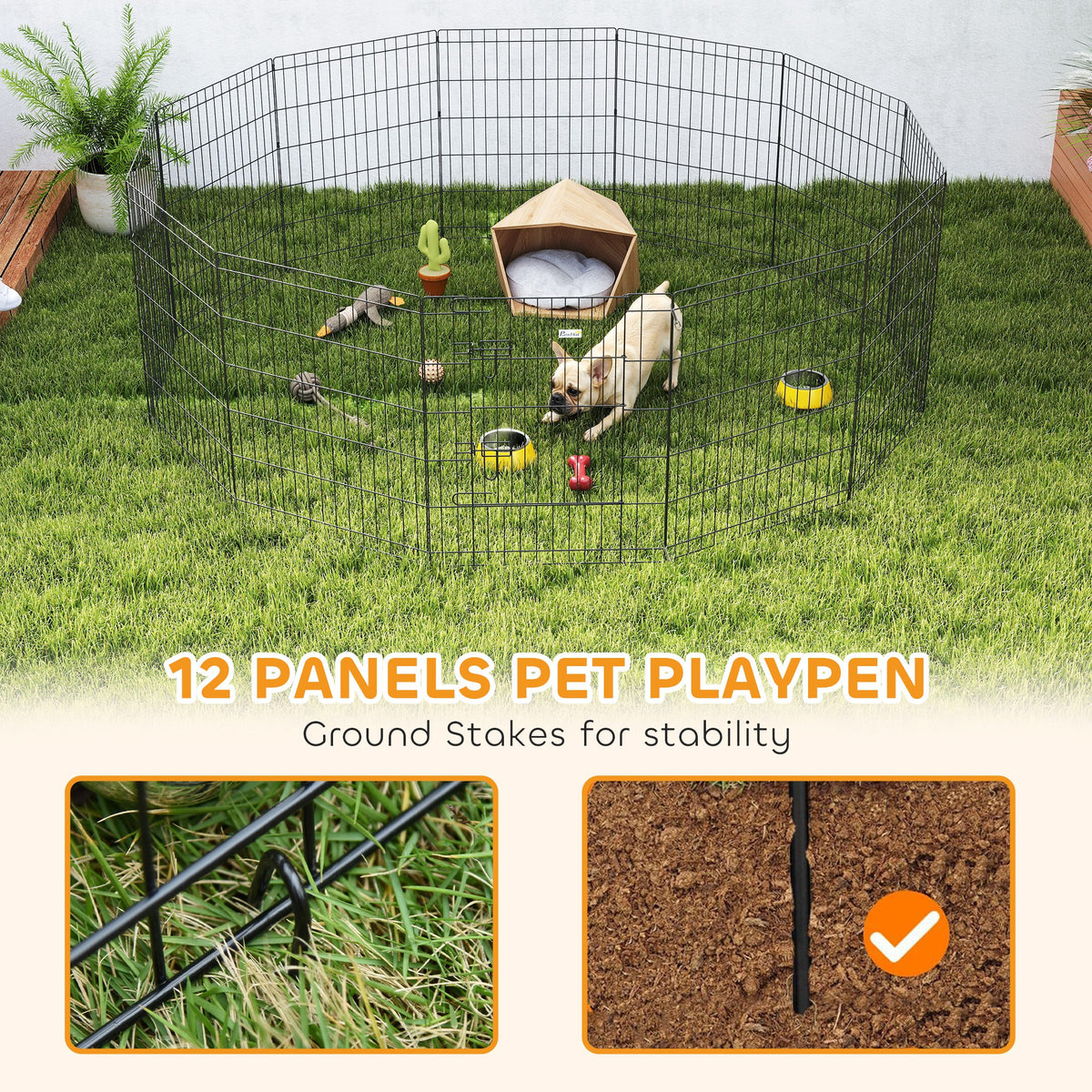 30" Foldable Metal Pet Playpen - 12 Panel Black Exercise Yard-Dogs-DECOROLALA