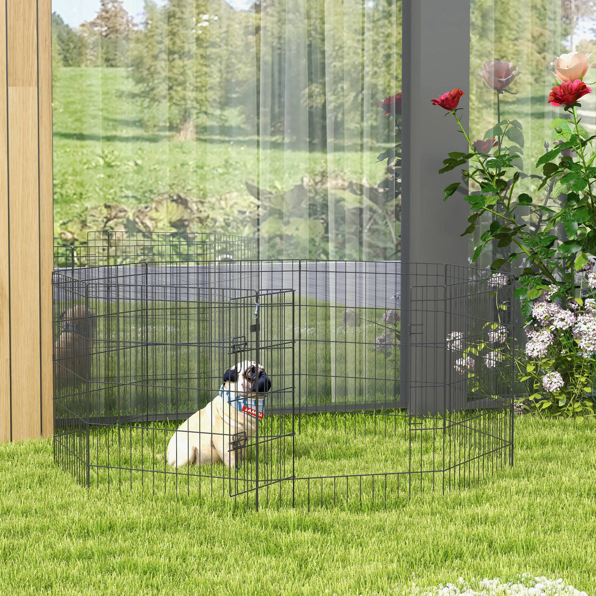30" Foldable Metal Pet Playpen - 8 Panel Black Exercise Yard-Dogs-DECOROLALA
