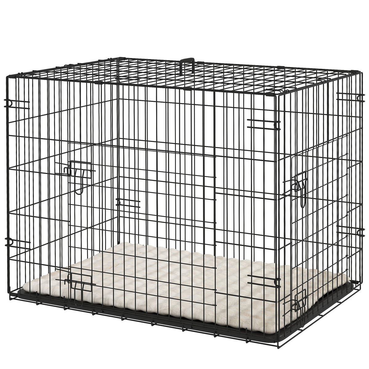 30" Folding Metal Dog Crate - 2 Doors with Cushion Black-Dogs-DECOROLALA