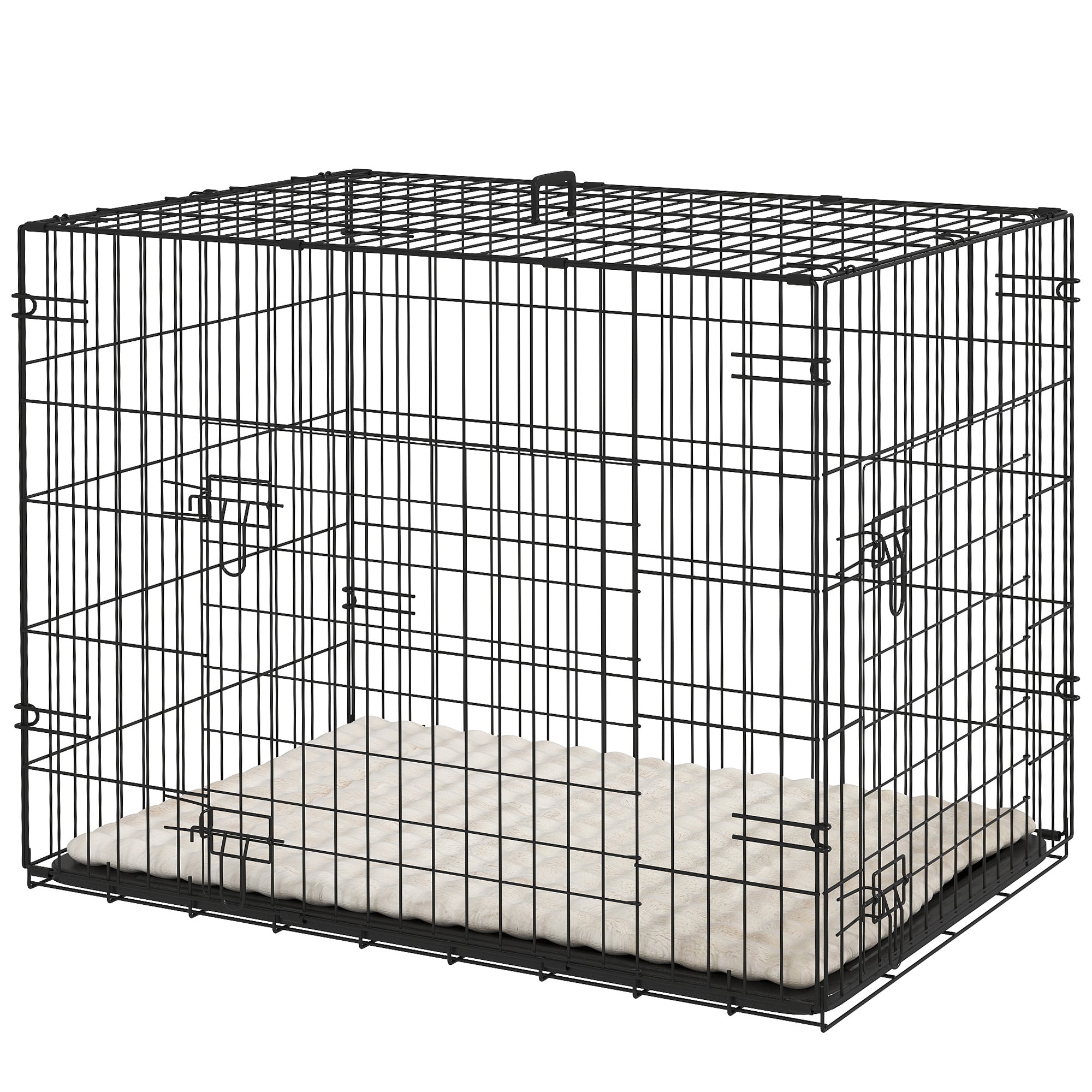 30" Folding Metal Dog Crate - 2 Doors with Cushion Black-Dogs-DECOROLALA