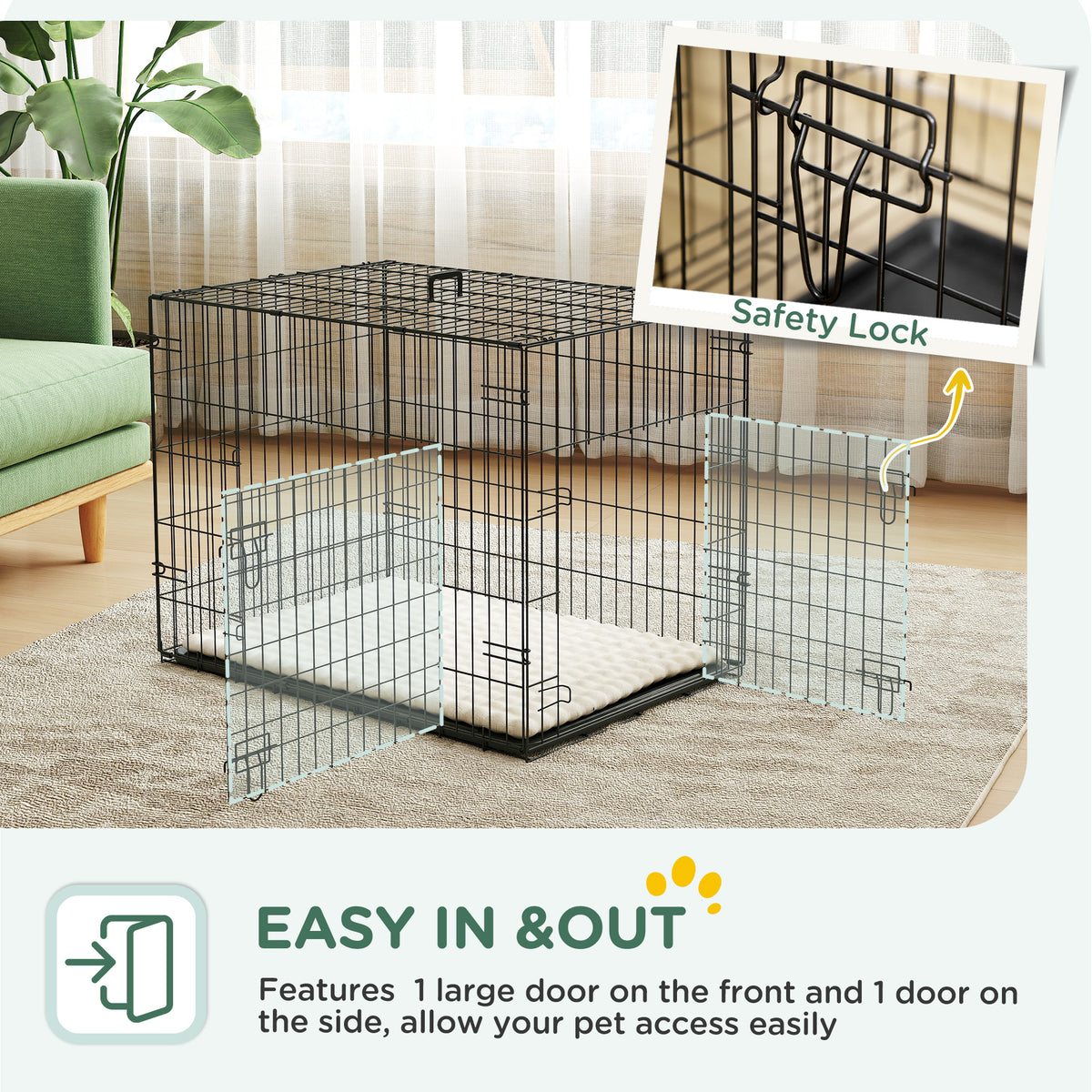 30" Folding Metal Dog Crate - 2 Doors with Cushion Black-Dogs-DECOROLALA