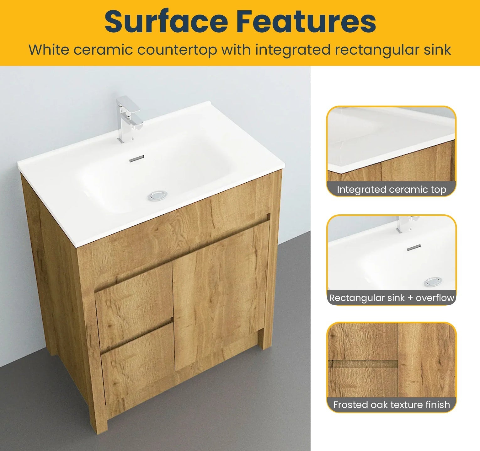 30" Frosted Oak Freestanding Bathroom Vanity with White Ceramic Countertop-Migration_Bathroom Vanities-DECOROLALA