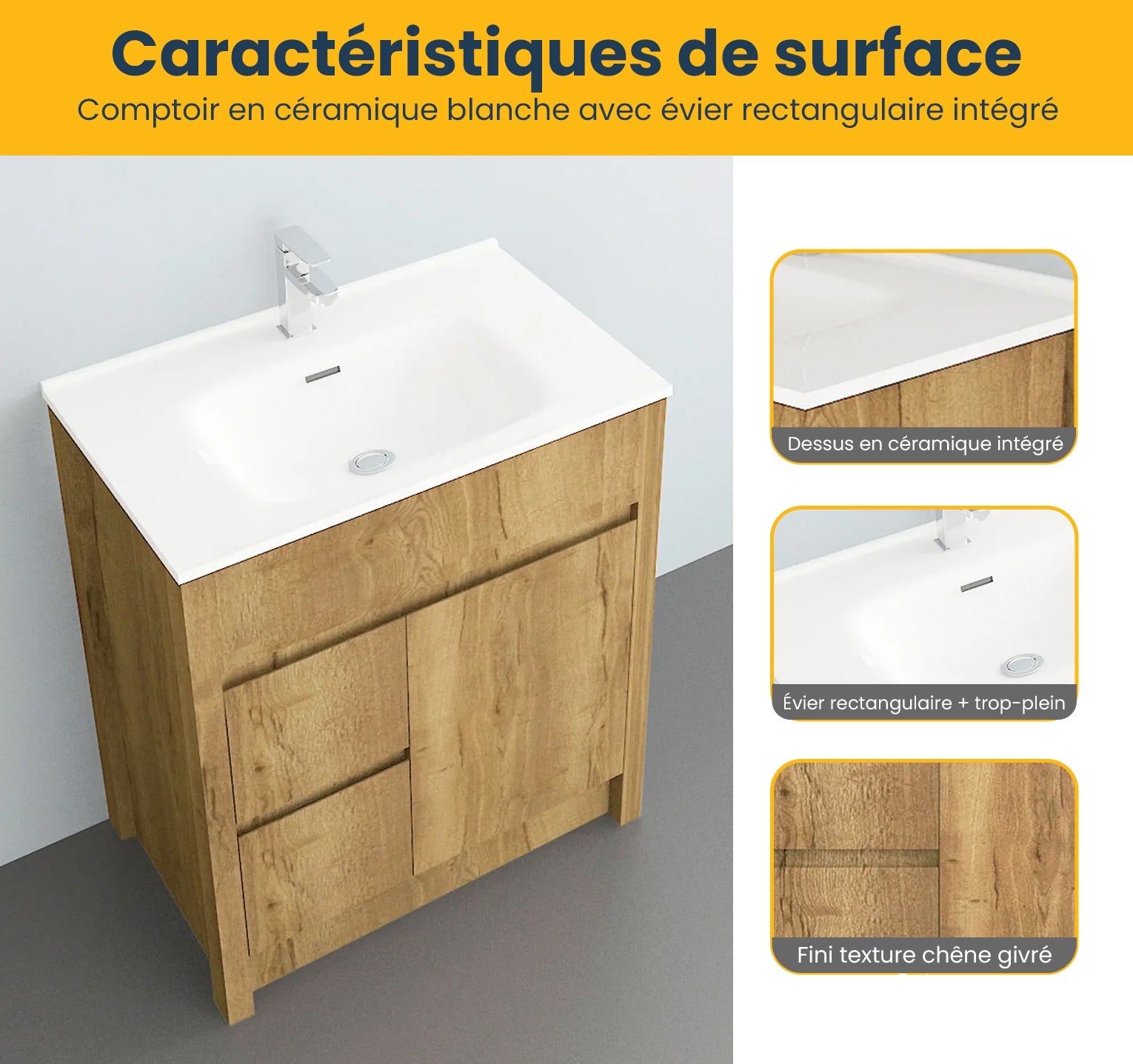 30" Frosted Oak Freestanding Bathroom Vanity with White Ceramic Countertop-Migration_Bathroom Vanities-DECOROLALA