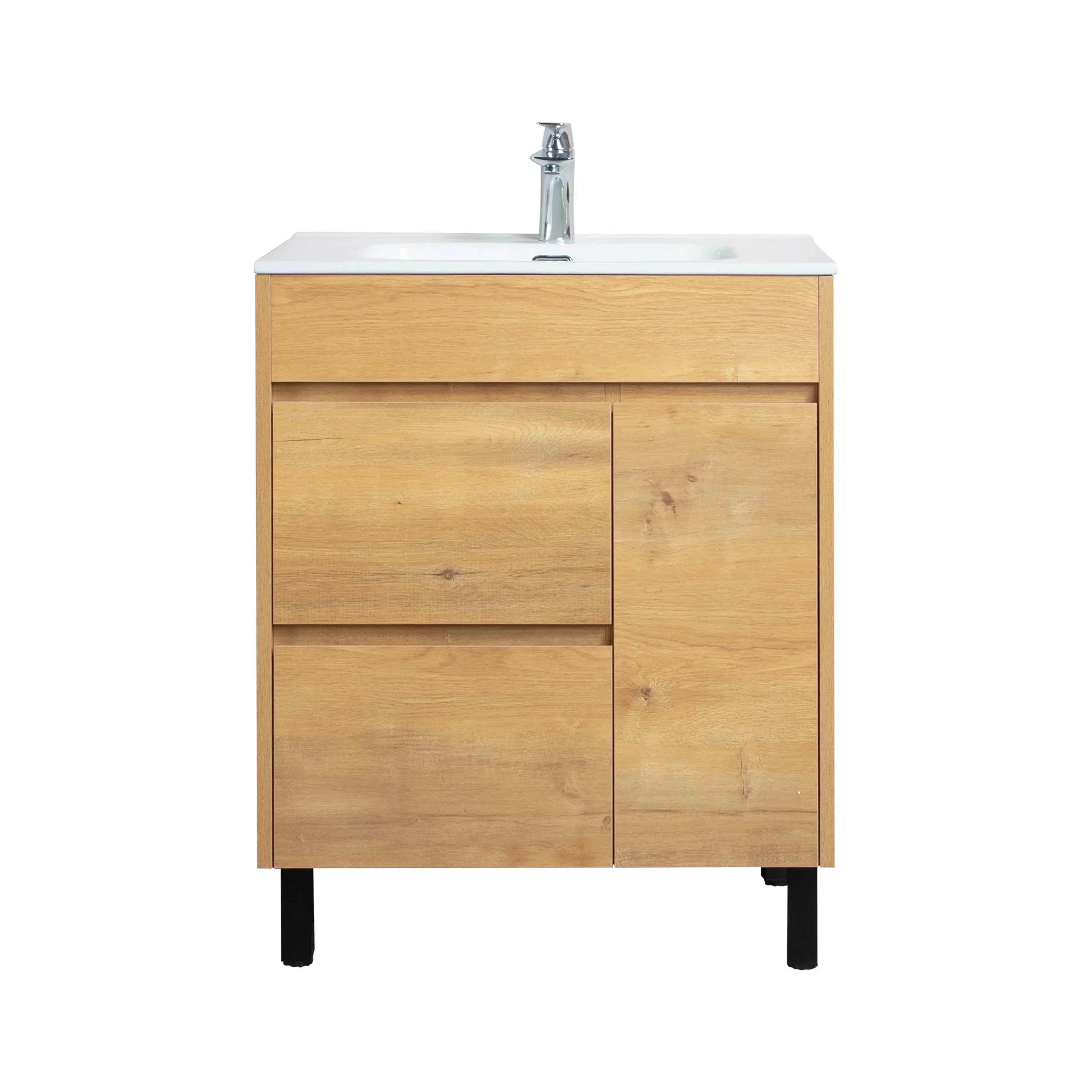 30" Frosted Oak Freestanding Bathroom Vanity with White Ceramic Countertop-Migration_Bathroom Vanities-DECOROLALA