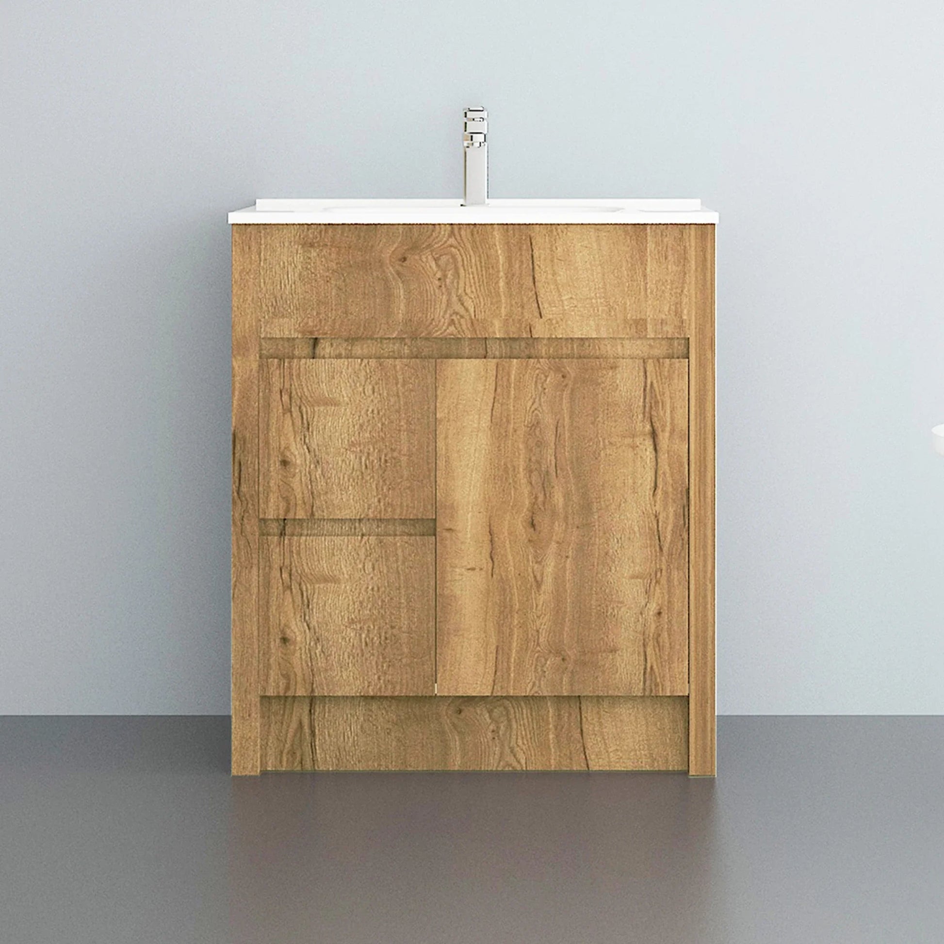 30" Frosted Oak Freestanding Bathroom Vanity with White Ceramic Countertop-Migration_Bathroom Vanities-DECOROLALA