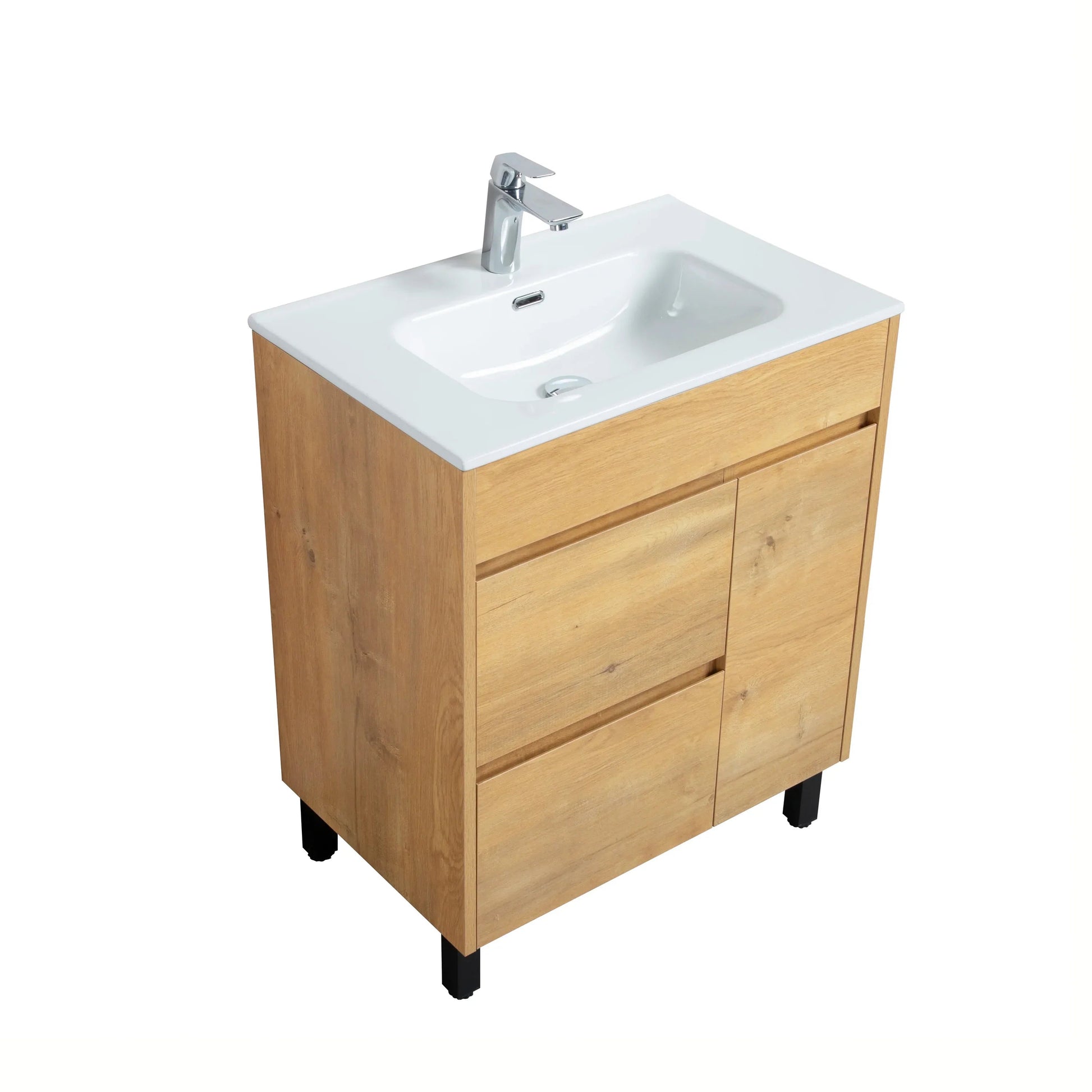 30" Frosted Oak Freestanding Bathroom Vanity with White Ceramic Countertop-Migration_Bathroom Vanities-DECOROLALA