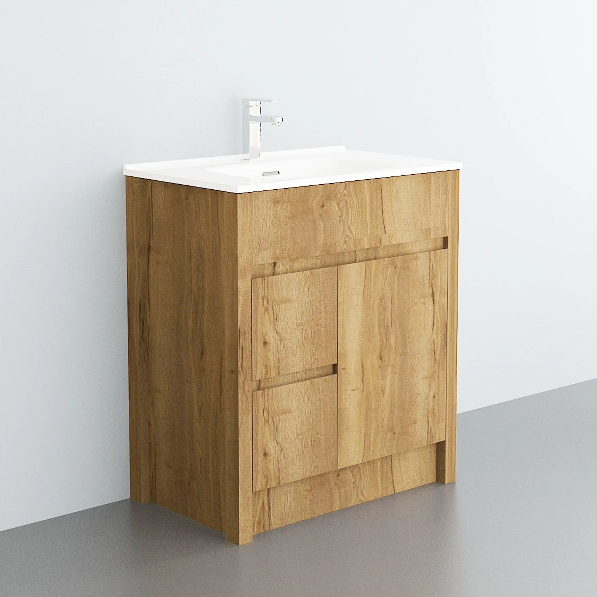 30" Frosted Oak Freestanding Bathroom Vanity with White Ceramic Countertop-Migration_Bathroom Vanities-DECOROLALA