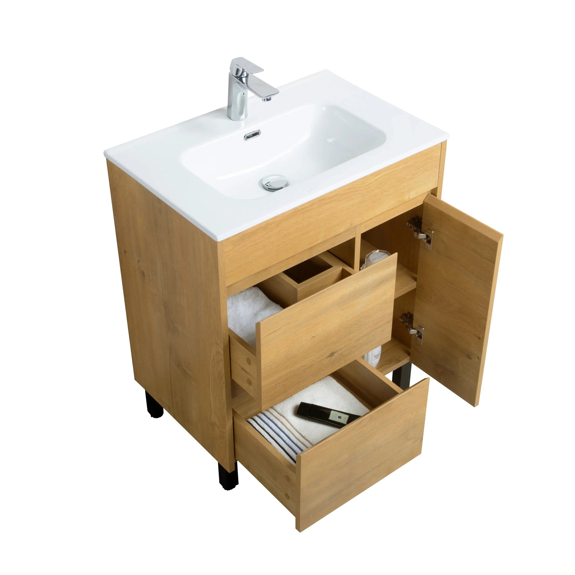 30" Frosted Oak Freestanding Bathroom Vanity with White Ceramic Countertop-Migration_Bathroom Vanities-DECOROLALA