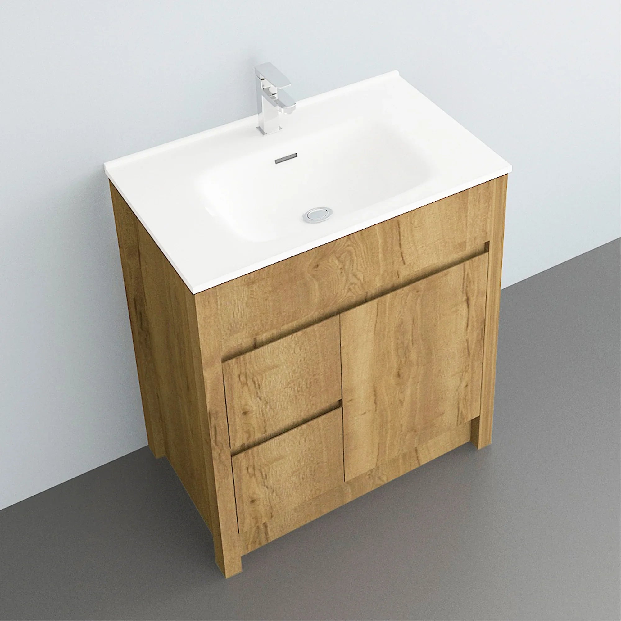 30" Frosted Oak Freestanding Bathroom Vanity with White Ceramic Countertop-Migration_Bathroom Vanities-DECOROLALA