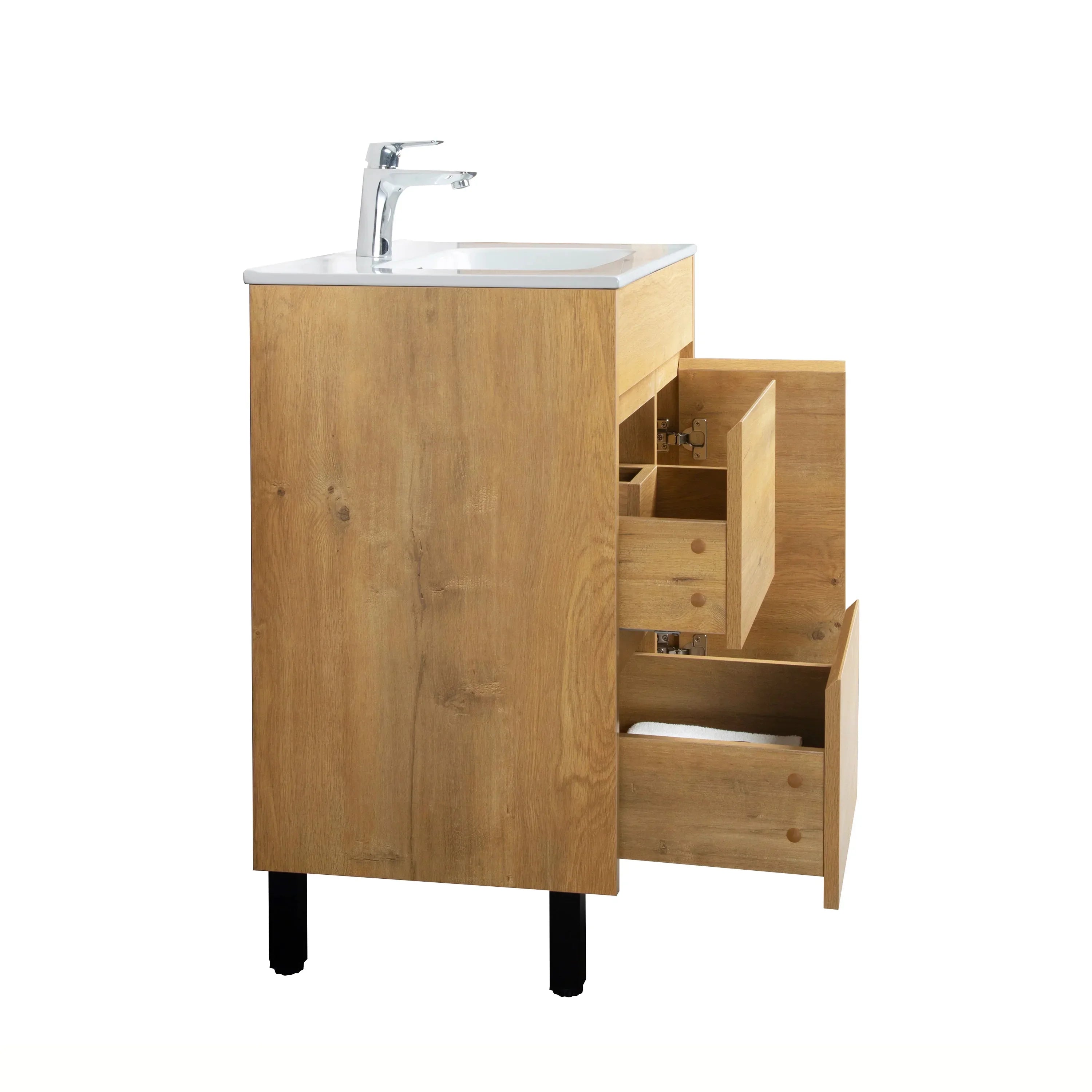 30" Frosted Oak Freestanding Bathroom Vanity with White Ceramic Countertop-Migration_Bathroom Vanities-DECOROLALA