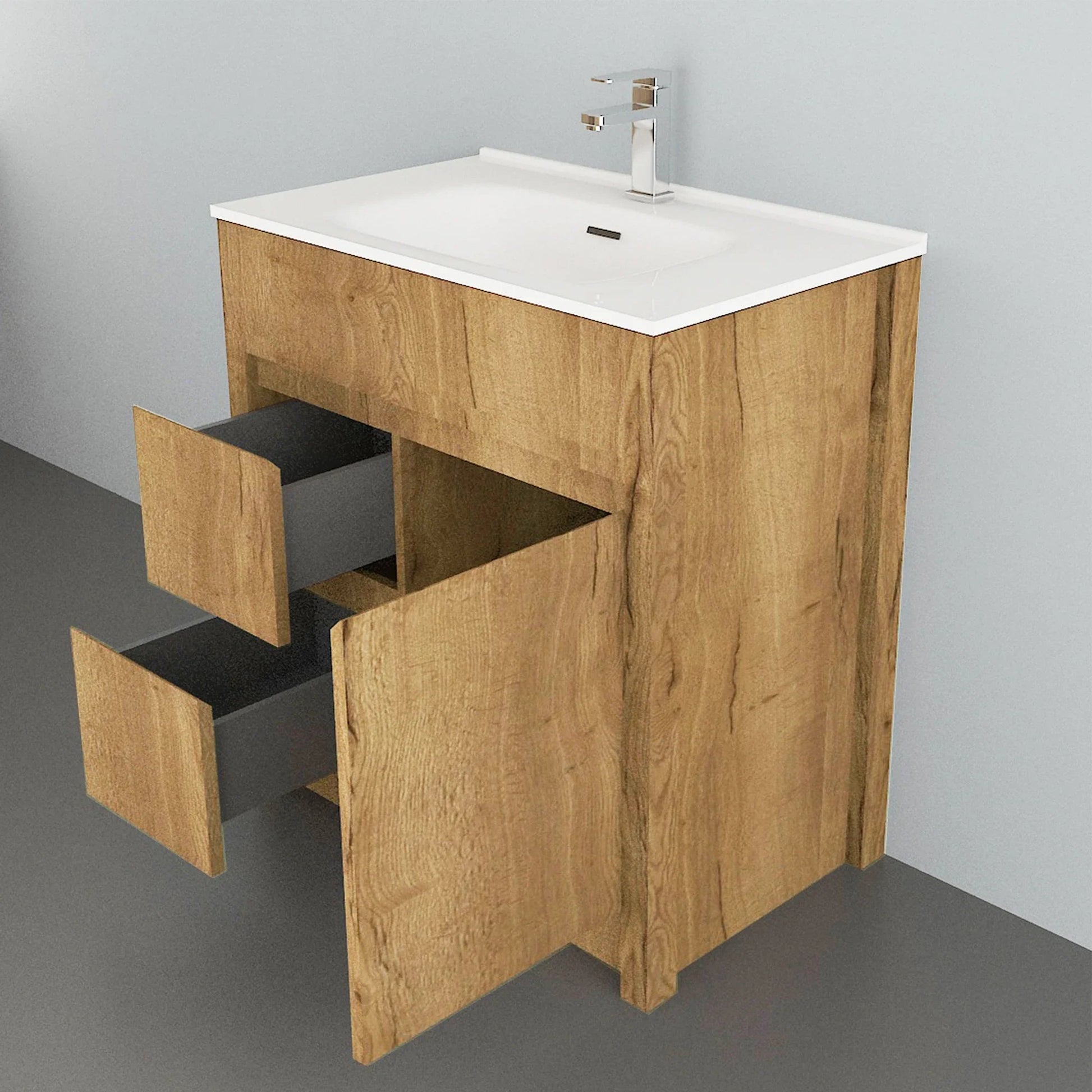 30" Frosted Oak Freestanding Bathroom Vanity with White Ceramic Countertop-Migration_Bathroom Vanities-DECOROLALA