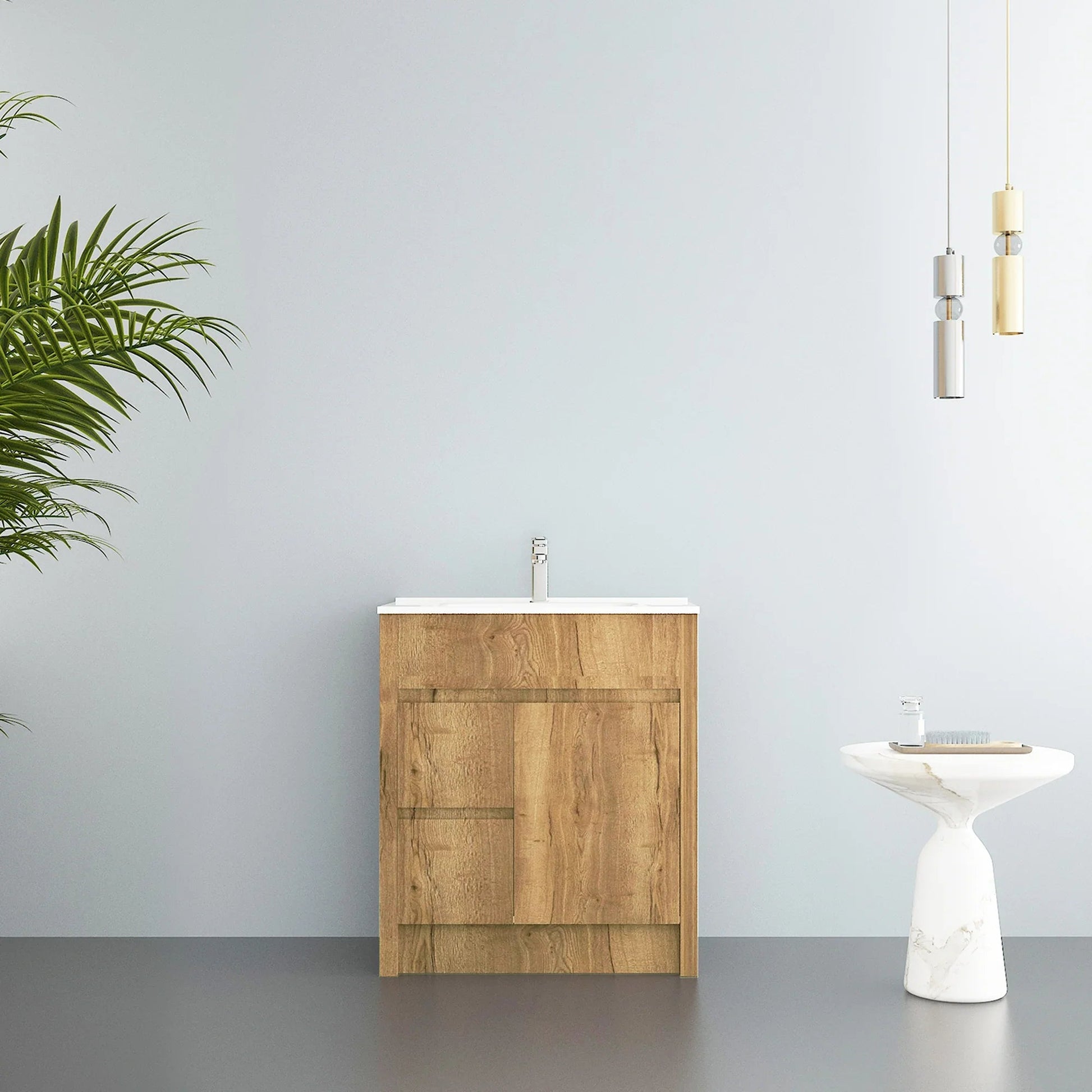 30" Frosted Oak Freestanding Bathroom Vanity with White Ceramic Countertop-Migration_Bathroom Vanities-DECOROLALA