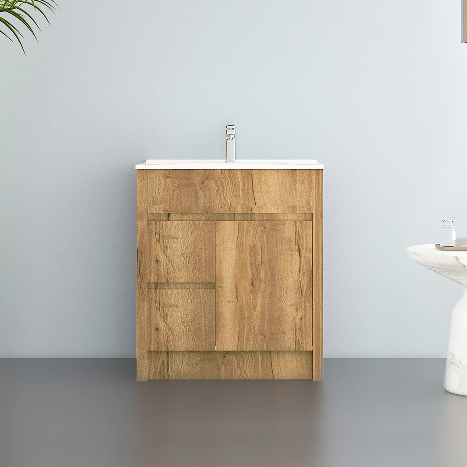30" Frosted Oak Freestanding Bathroom Vanity with White Ceramic Countertop-Migration_Bathroom Vanities-DECOROLALA