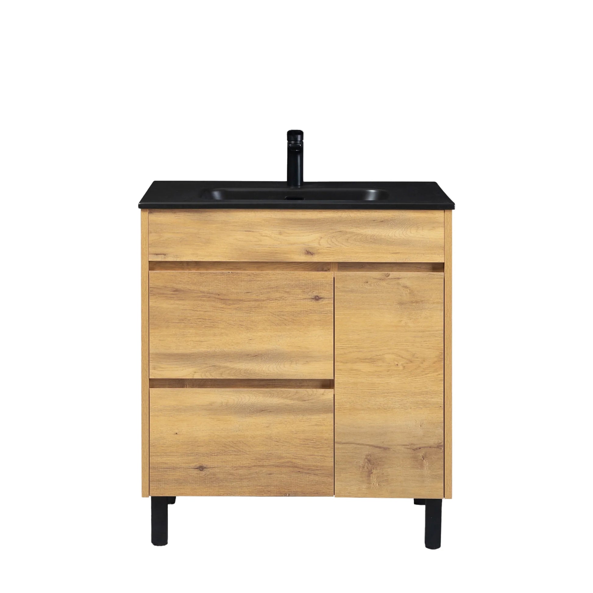 30" Frosted Oak Freestanding Single Sink Bathroom Vanity with Black Ceramic Countertop-Migration_Bathroom Vanities-DECOROLALA