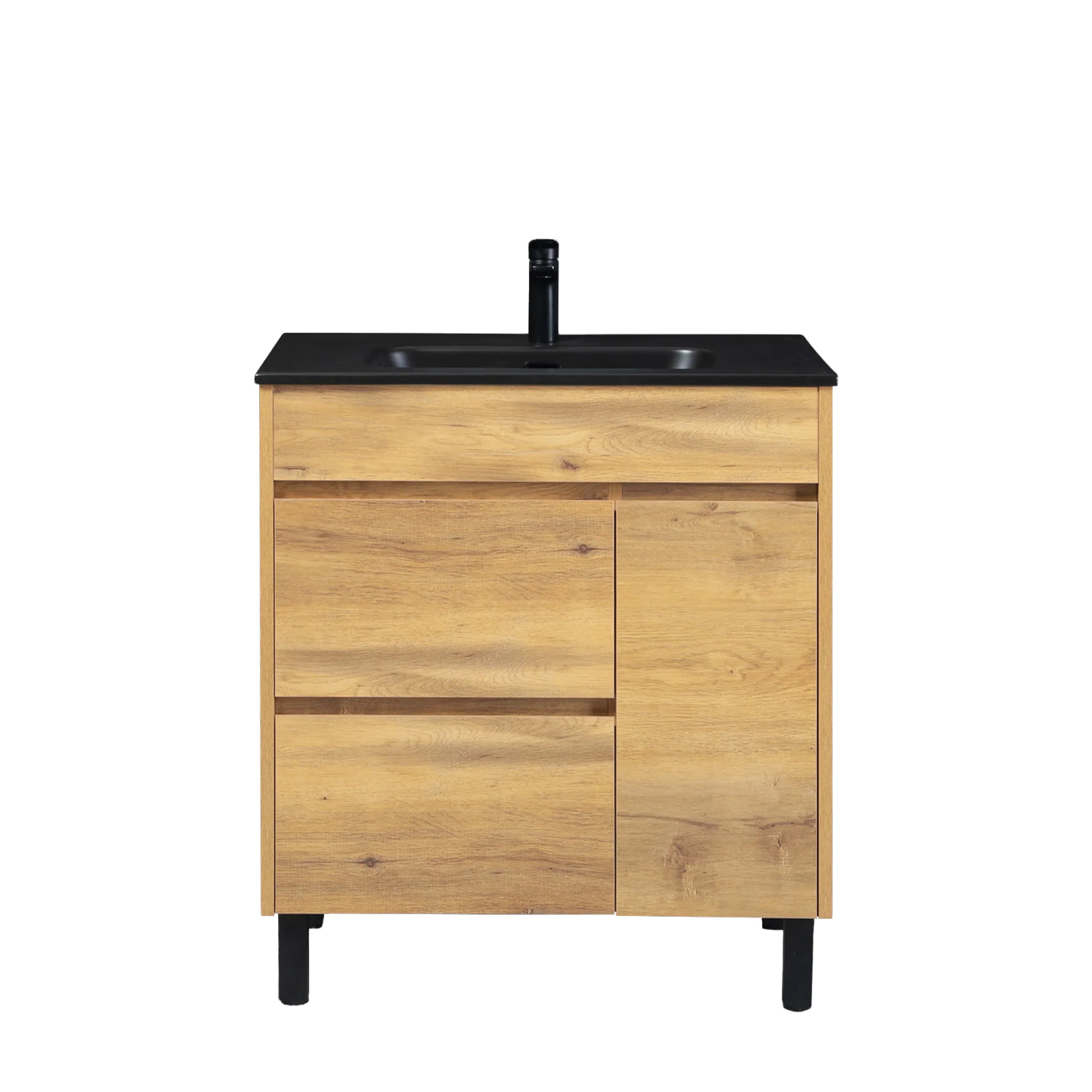 30" Frosted Oak Freestanding Single Sink Bathroom Vanity with Black Ceramic Countertop-Migration_Bathroom Vanities-DECOROLALA