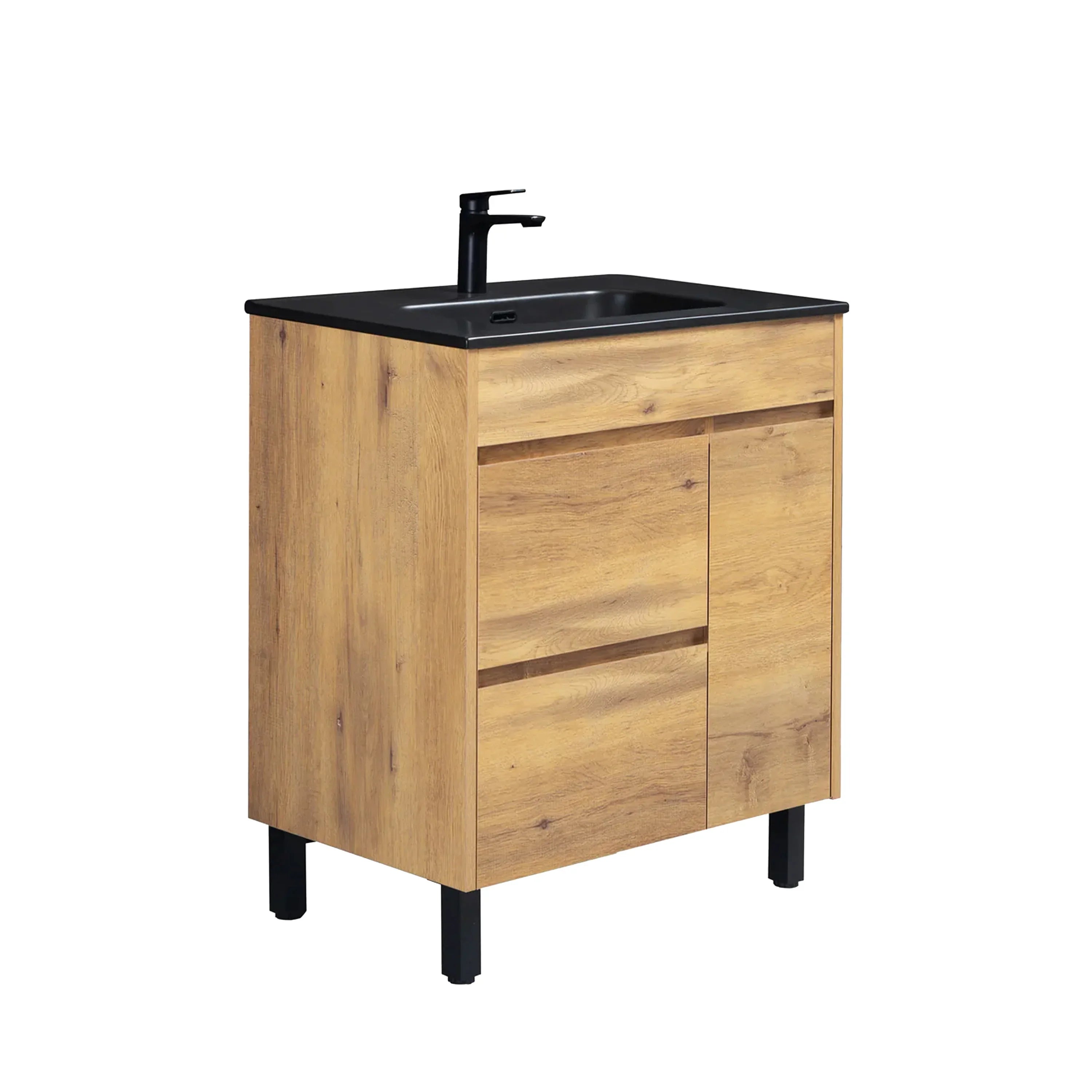 30" Frosted Oak Freestanding Single Sink Bathroom Vanity with Black Ceramic Countertop-Migration_Bathroom Vanities-DECOROLALA