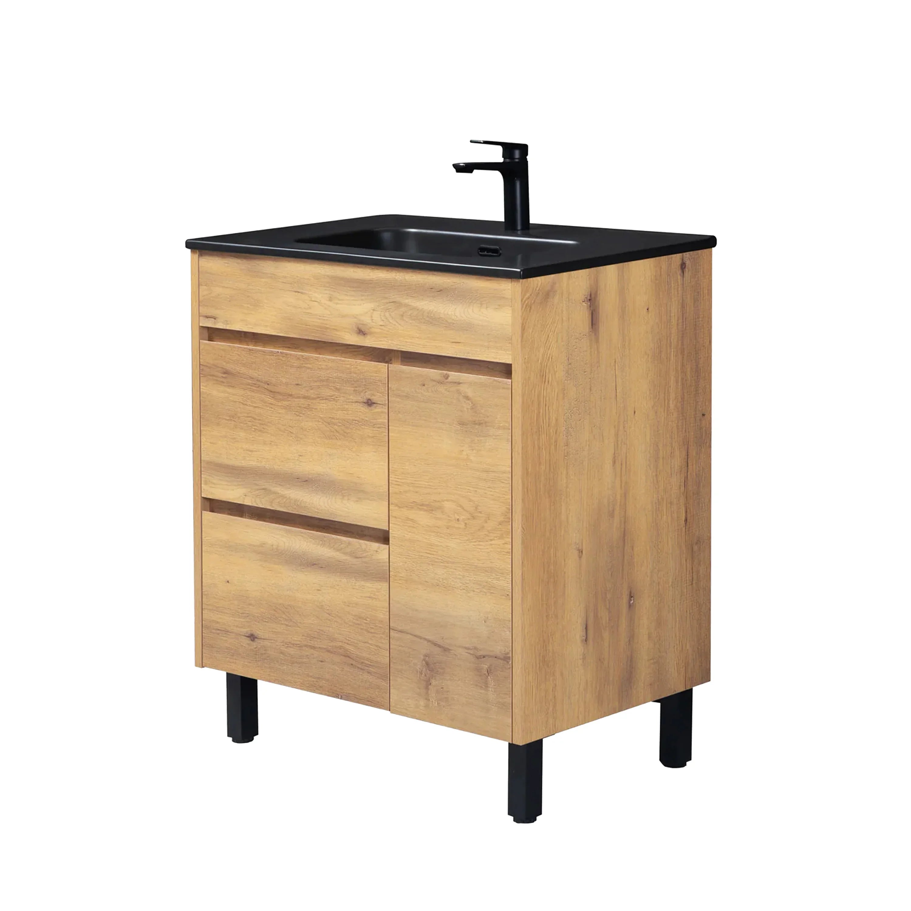 30" Frosted Oak Freestanding Single Sink Bathroom Vanity with Black Ceramic Countertop-Migration_Bathroom Vanities-DECOROLALA
