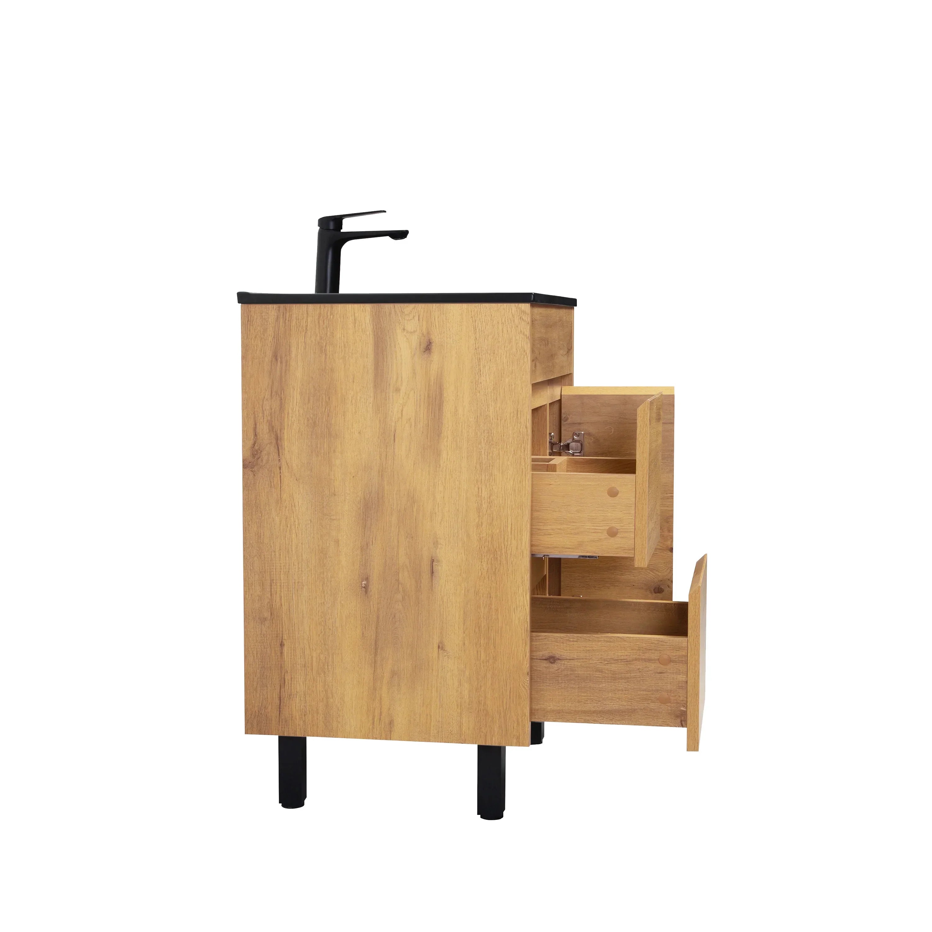 30" Frosted Oak Freestanding Single Sink Bathroom Vanity with Black Ceramic Countertop-Migration_Bathroom Vanities-DECOROLALA