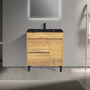 30" Frosted Oak Freestanding Single Sink Bathroom Vanity with Black Ceramic Countertop-Migration_Bathroom Vanities-DECOROLALA