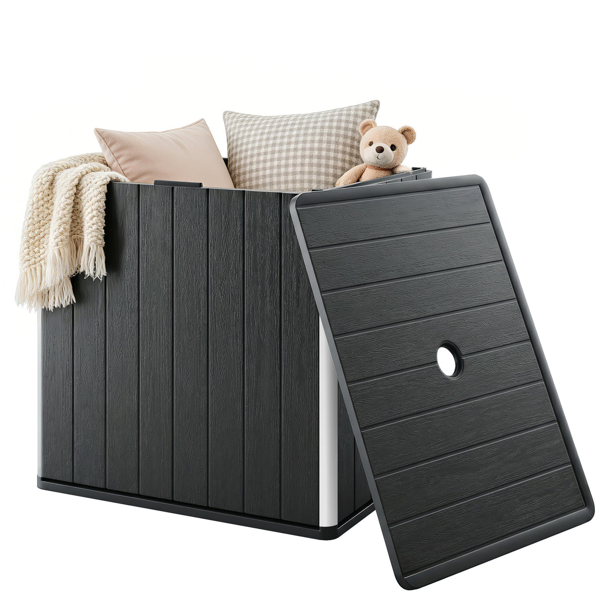 30 Gallon Outdoor Storage Box & Side Table with Umbrella Holder-Patio & Garden > Patio Furniture > Deck Box & Outdoor Storage-DECOROLALA