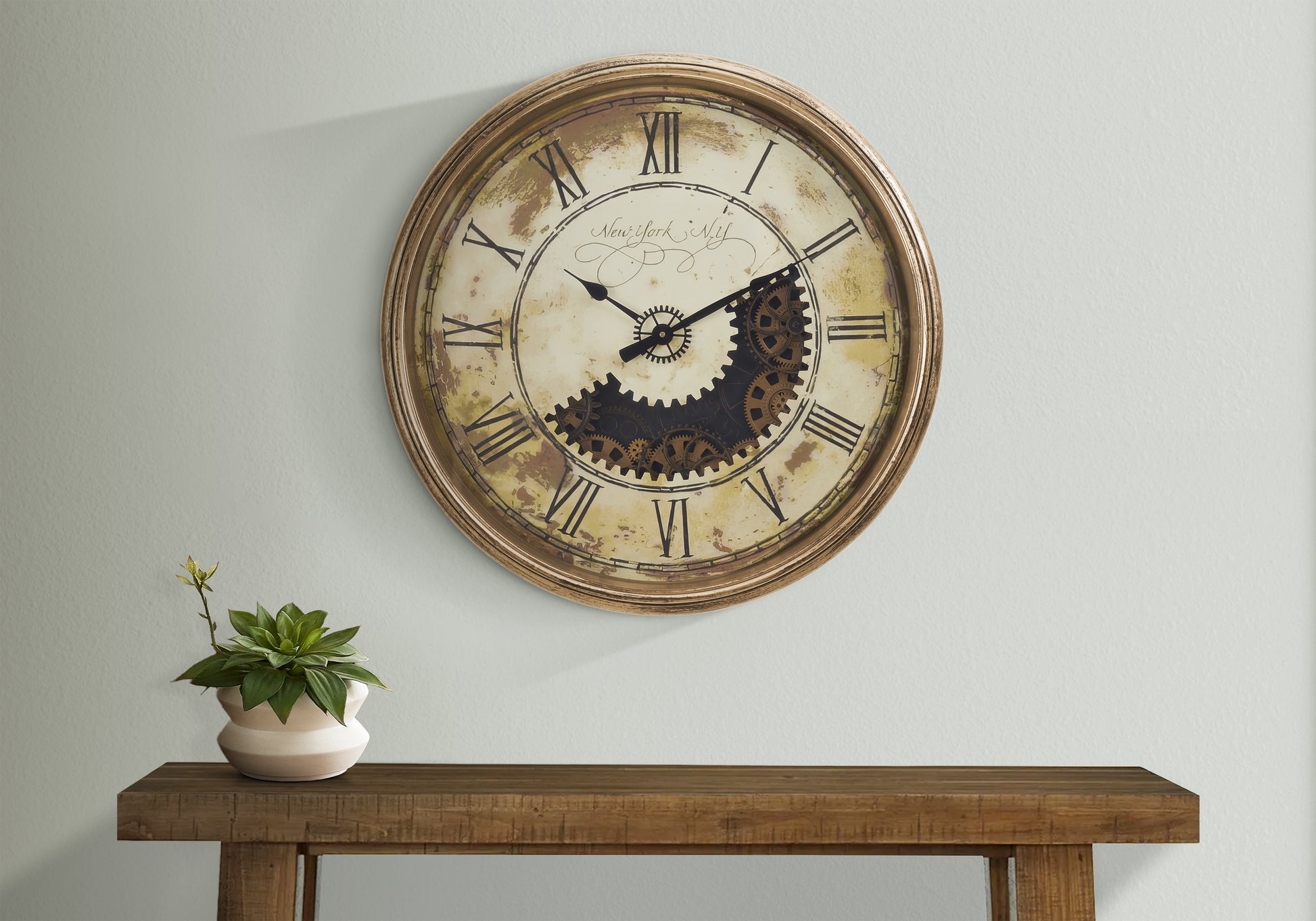 30" Gear Mechanism Wall Clock, Antique Gold-Clocks-DECOROLALA