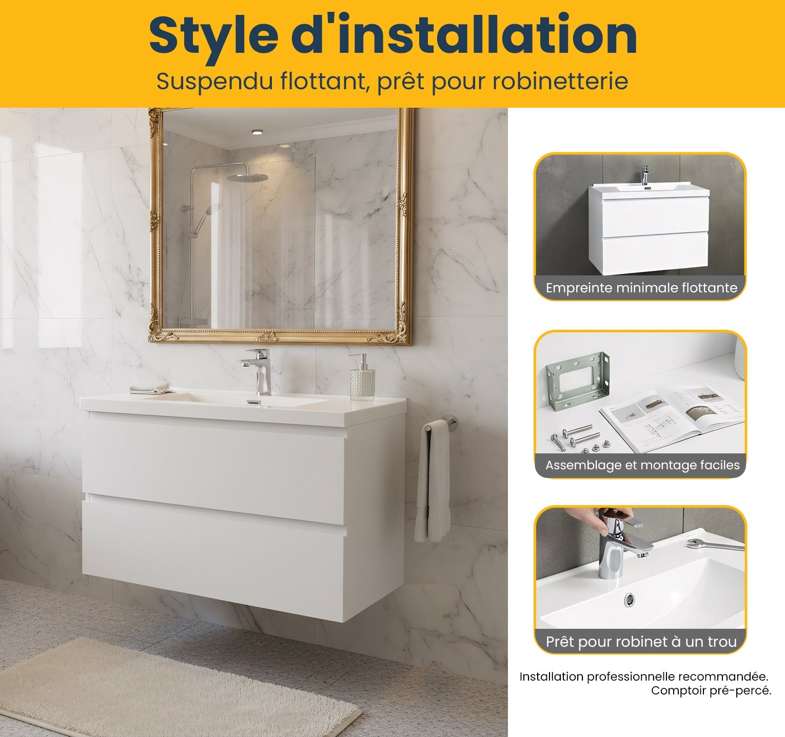 30" Glossy White Wall Mount Bathroom Vanity with White Polymarble Countertop-Migration_Bathroom Vanities-DECOROLALA