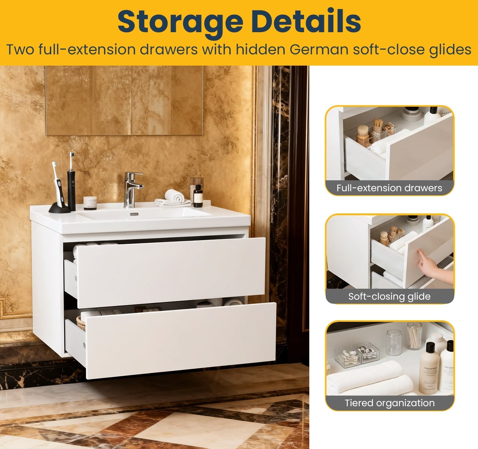 30" Glossy White Wall Mount Bathroom Vanity with White Polymarble Countertop-Migration_Bathroom Vanities-DECOROLALA