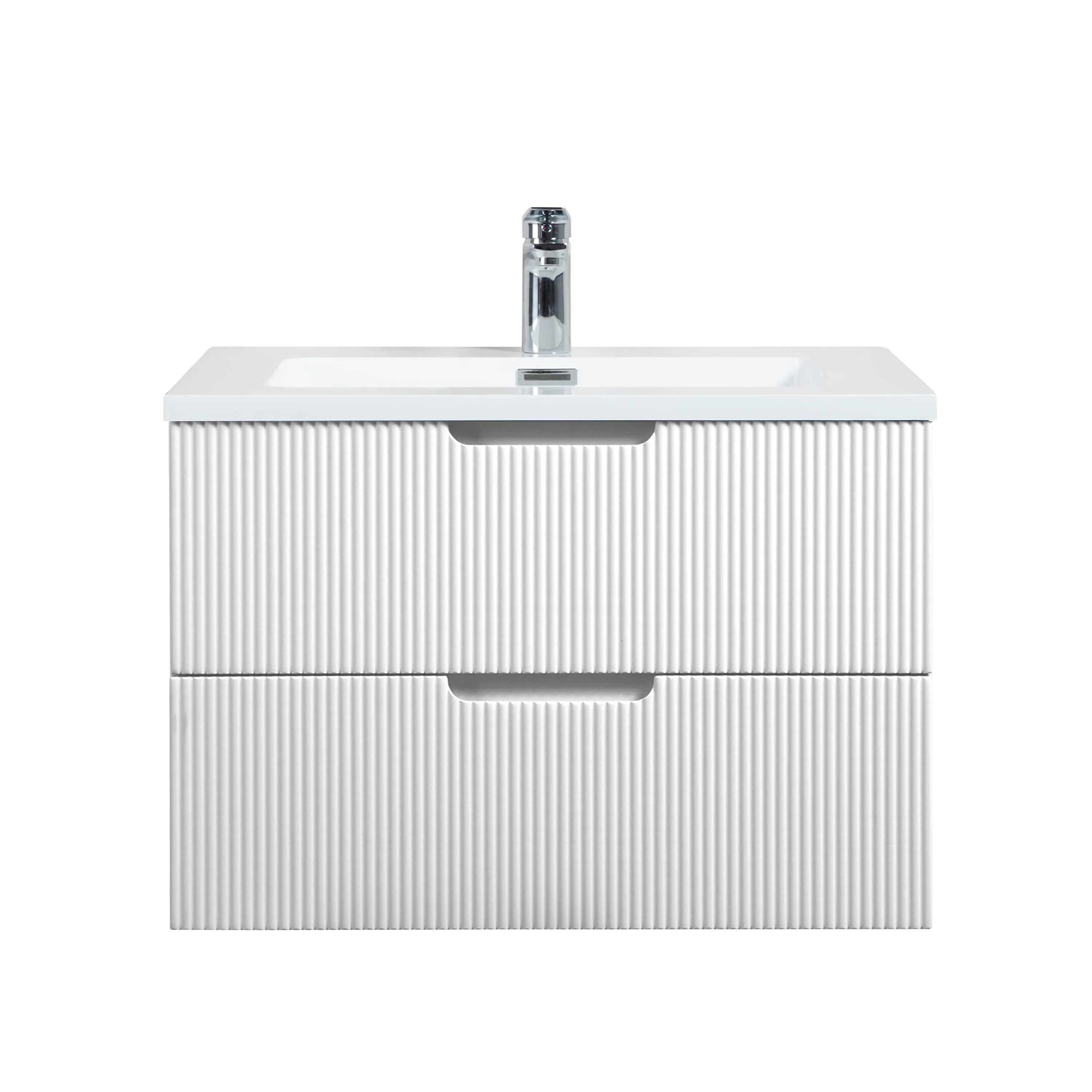 30" Glossy White Wall Mount Bathroom Vanity with White Polymarble Countertop-Migration_Bathroom Vanities-DECOROLALA