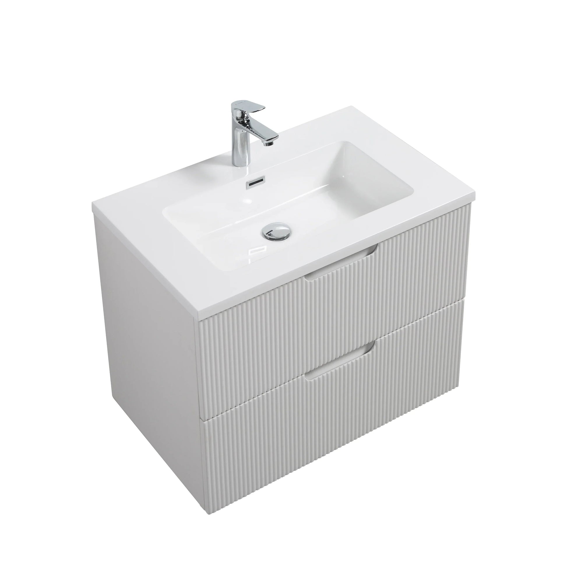 30" Glossy White Wall Mount Bathroom Vanity with White Polymarble Countertop-Migration_Bathroom Vanities-DECOROLALA