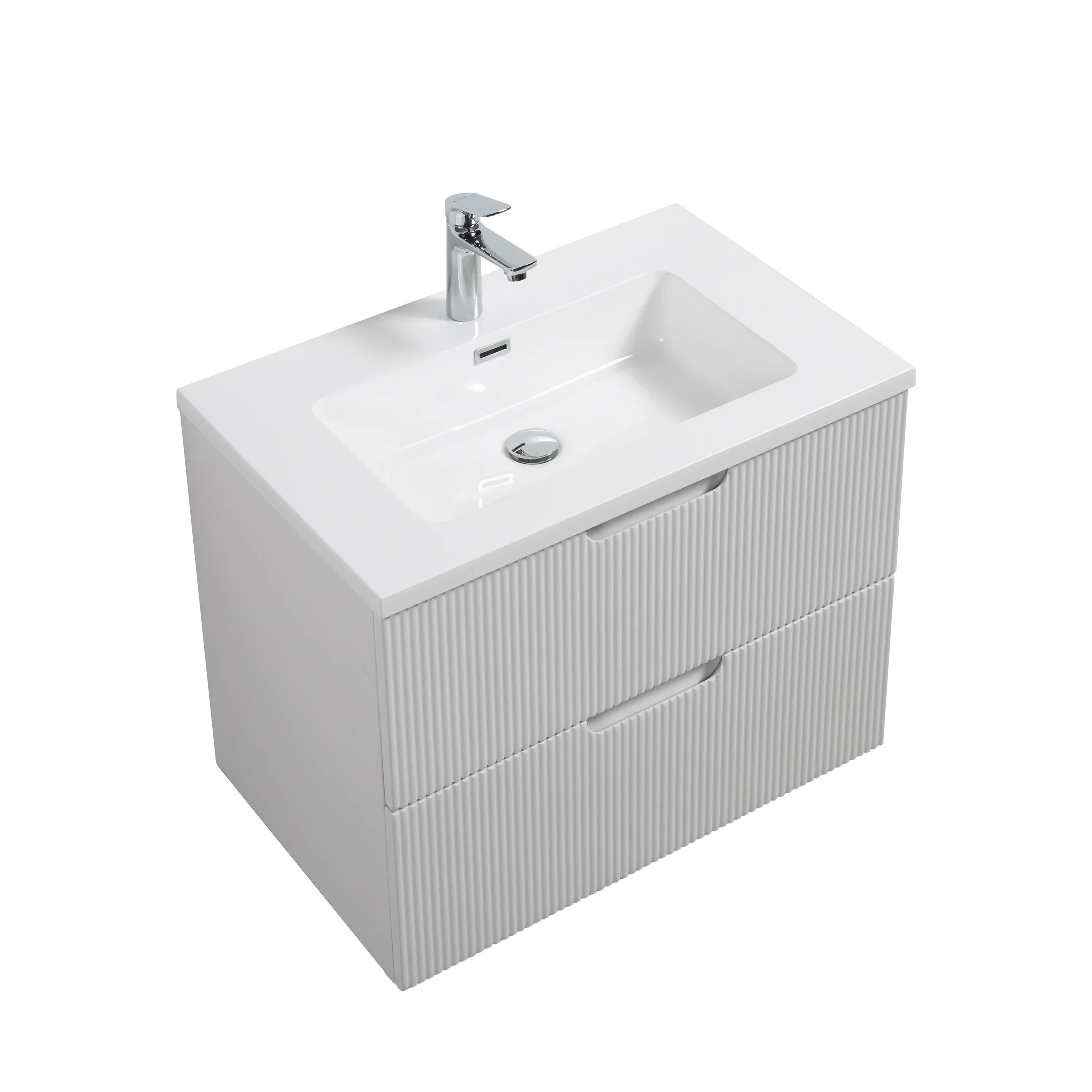 30" Glossy White Wall Mount Bathroom Vanity with White Polymarble Countertop-Migration_Bathroom Vanities-DECOROLALA