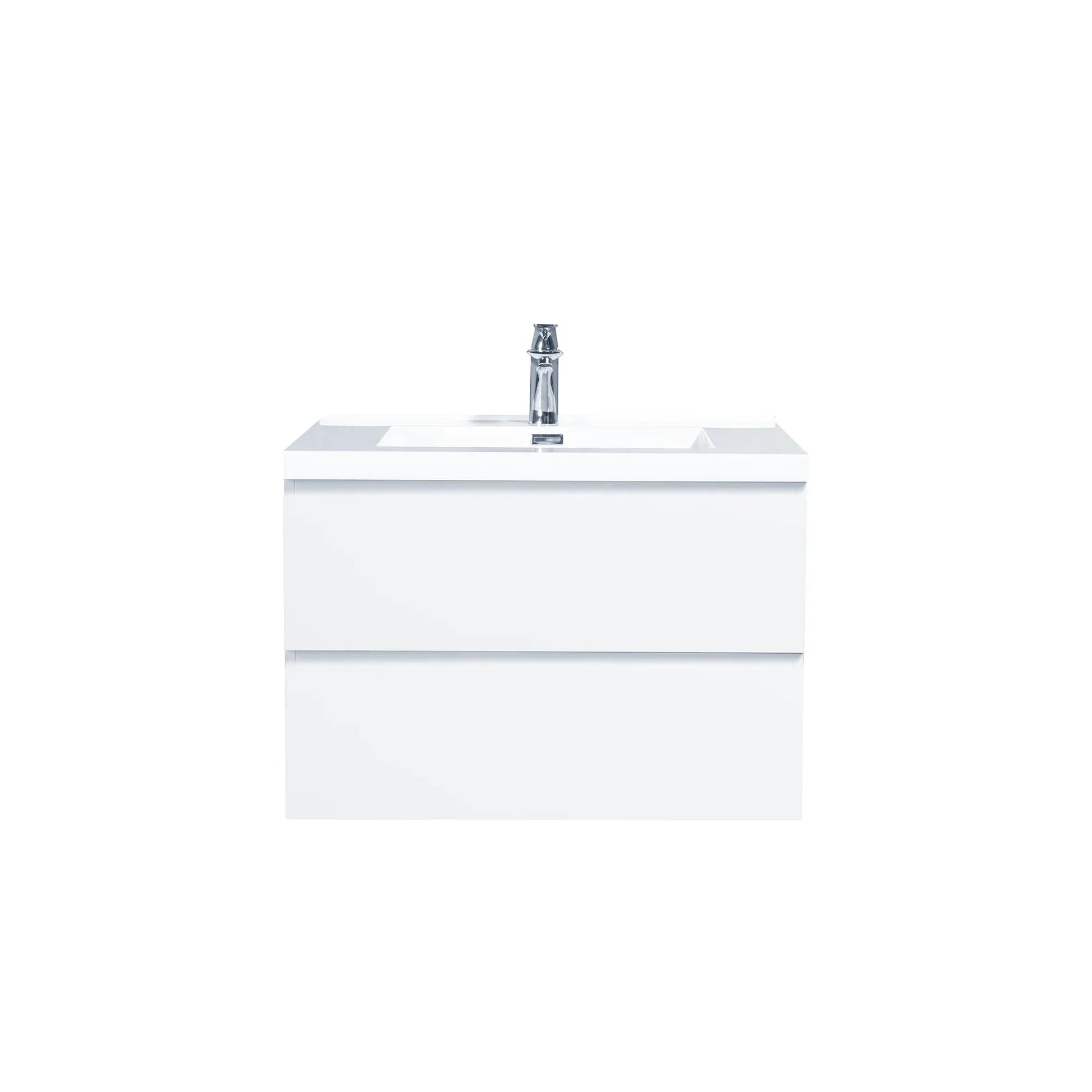 30" Glossy White Wall Mount Bathroom Vanity with White Polymarble Countertop-Migration_Bathroom Vanities-DECOROLALA