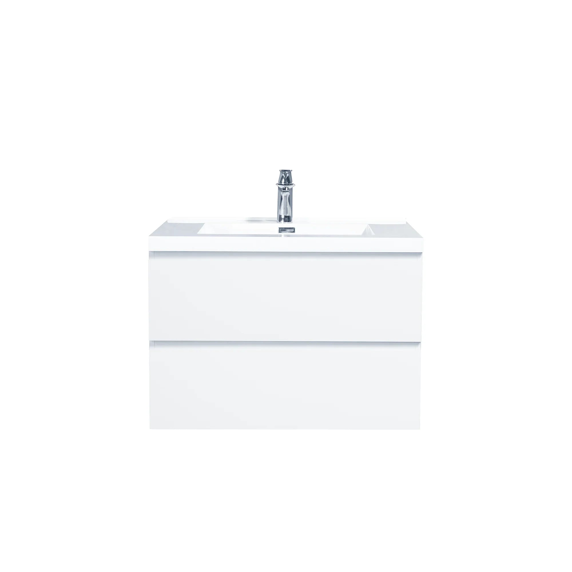 30" Glossy White Wall Mount Bathroom Vanity with White Polymarble Countertop-Migration_Bathroom Vanities-DECOROLALA