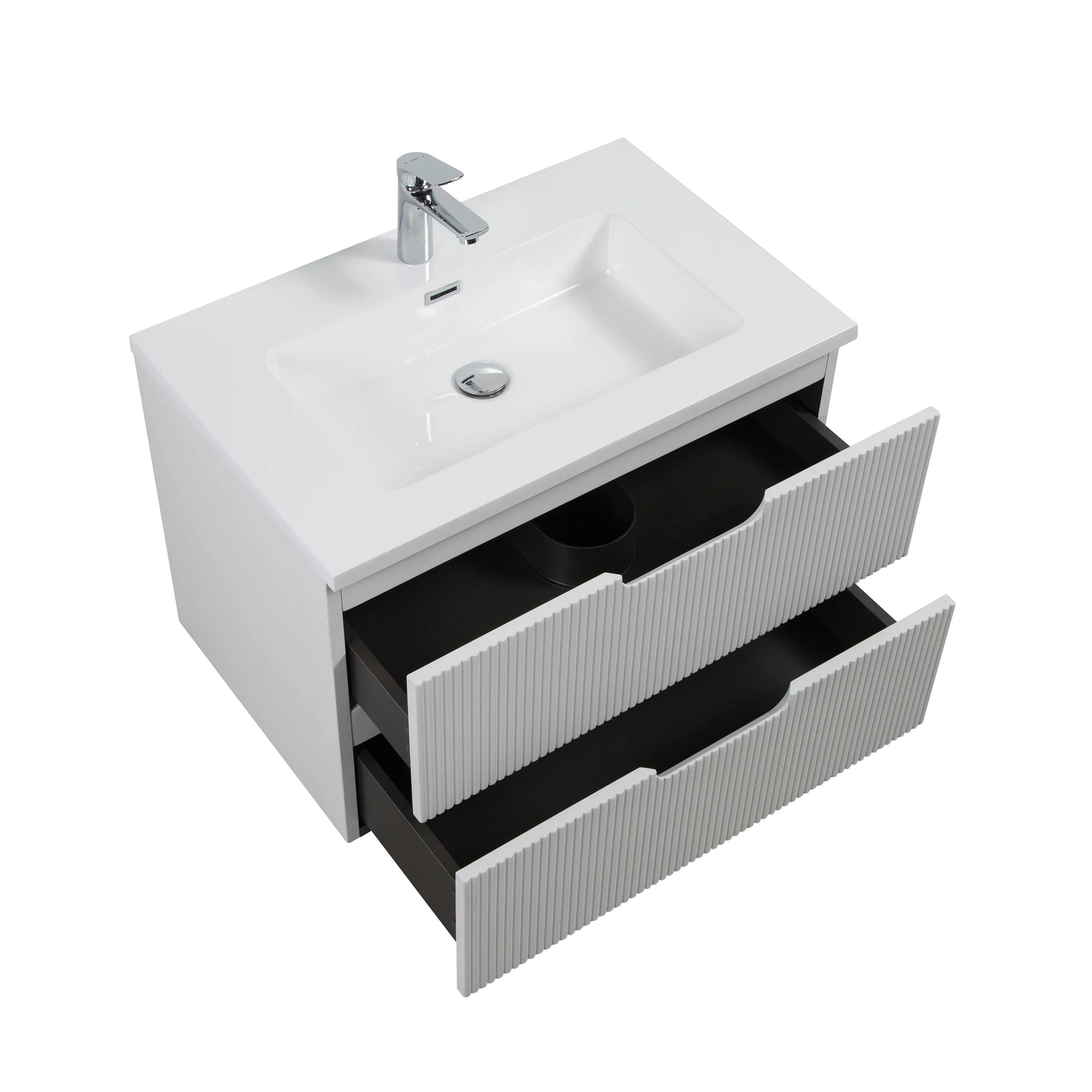 30" Glossy White Wall Mount Bathroom Vanity with White Polymarble Countertop-Migration_Bathroom Vanities-DECOROLALA