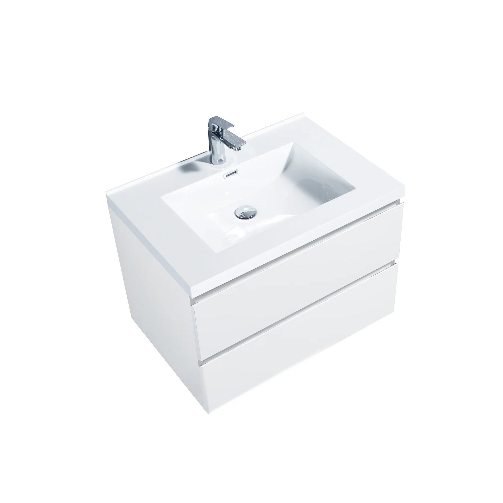 30" Glossy White Wall Mount Bathroom Vanity with White Polymarble Countertop-Migration_Bathroom Vanities-DECOROLALA