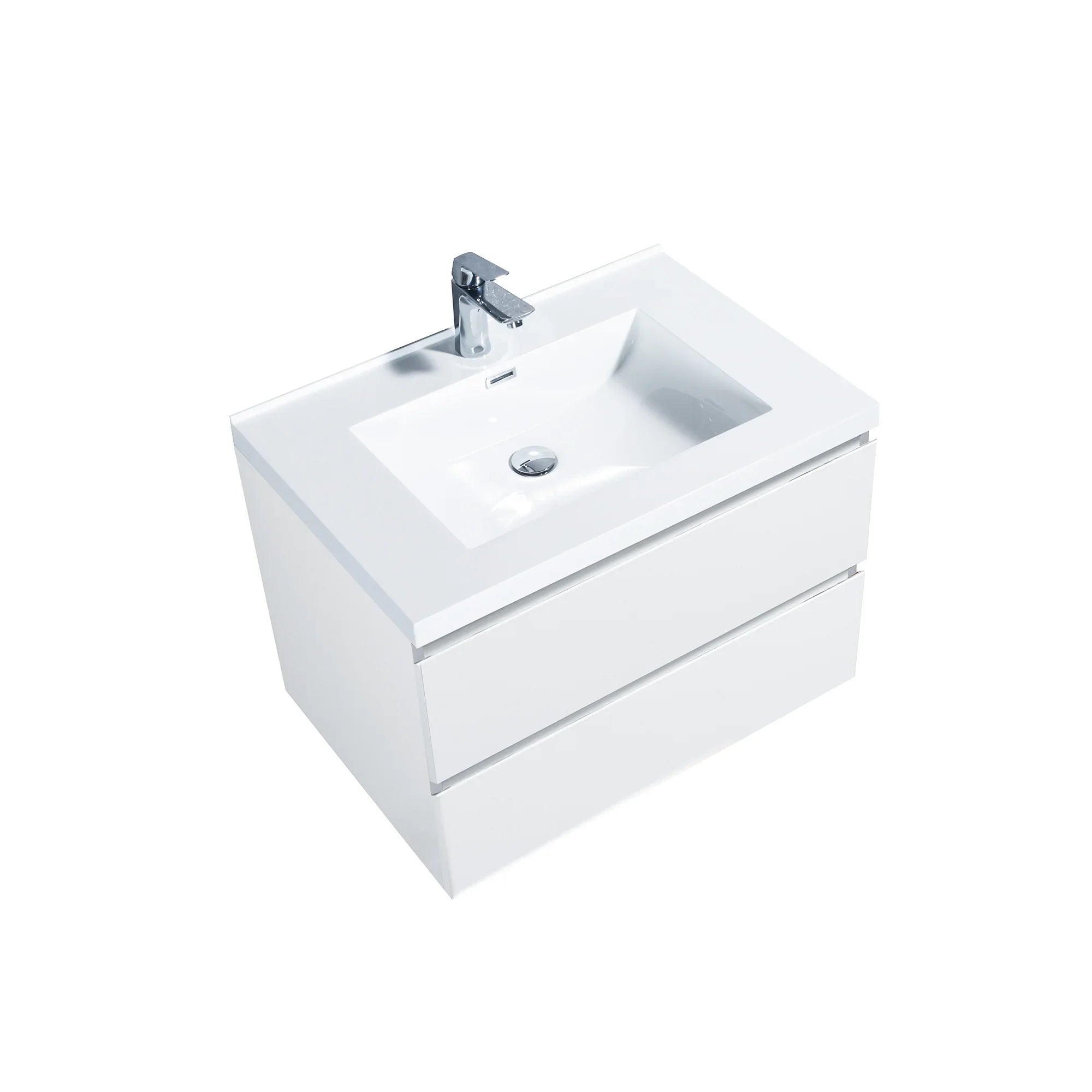 30" Glossy White Wall Mount Bathroom Vanity with White Polymarble Countertop-Migration_Bathroom Vanities-DECOROLALA