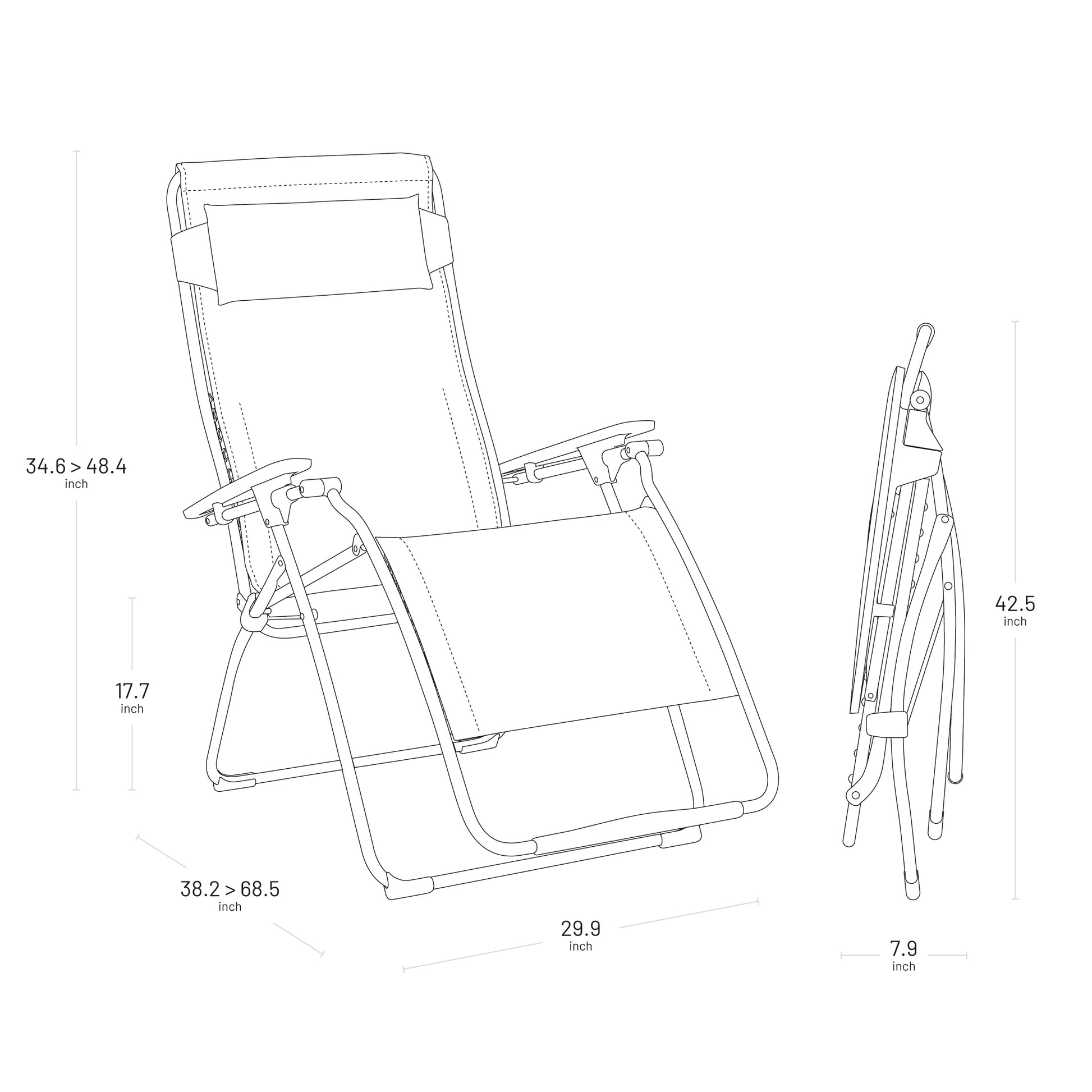 30" Graphite Metal Outdoor Zero Gravity Chair-Outdoor Chairs-DECOROLALA
