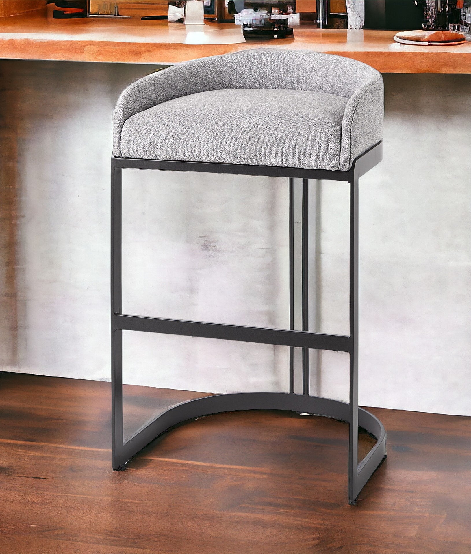 30" Gray And Black Low Back Bar Height Bar Chair-Bar Chairs-DECOROLALA