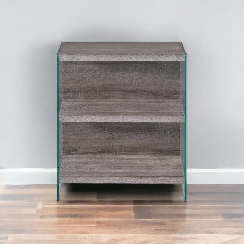 30" Gray Glass and Wood Two Tier Etagere Bookcase-Bookcases-DECOROLALA