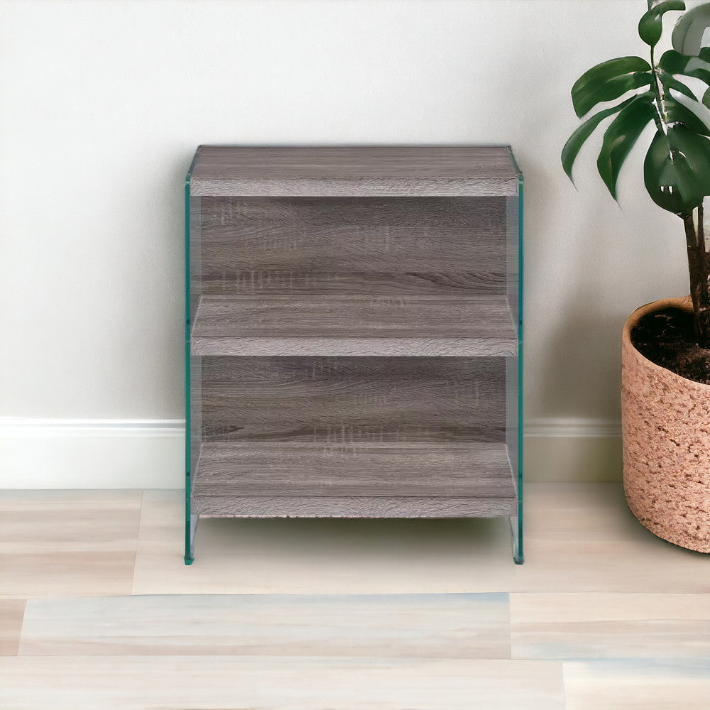 30" Gray Glass and Wood Two Tier Etagere Bookcase-Bookcases-DECOROLALA