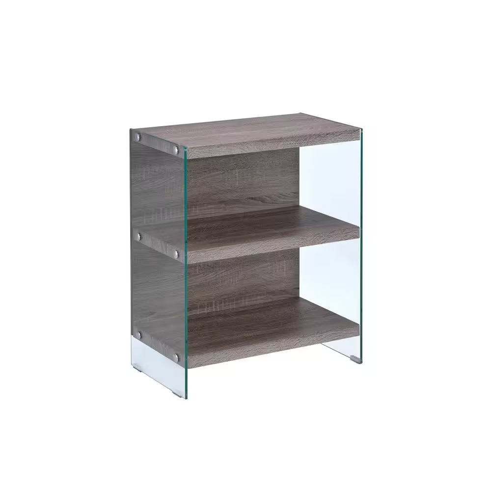 30" Gray Glass and Wood Two Tier Etagere Bookcase-Bookcases-DECOROLALA