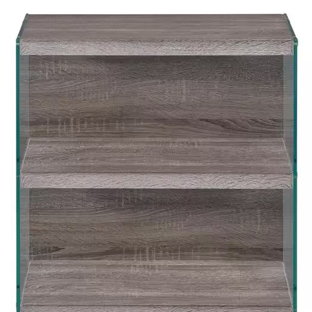 30" Gray Glass and Wood Two Tier Etagere Bookcase-Bookcases-DECOROLALA