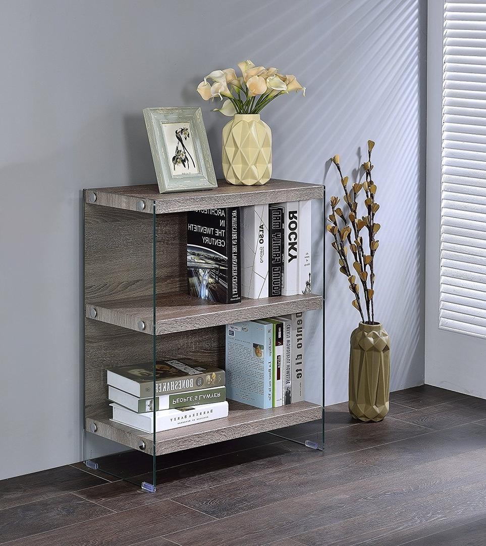30" Gray Glass and Wood Two Tier Etagere Bookcase-Bookcases-DECOROLALA