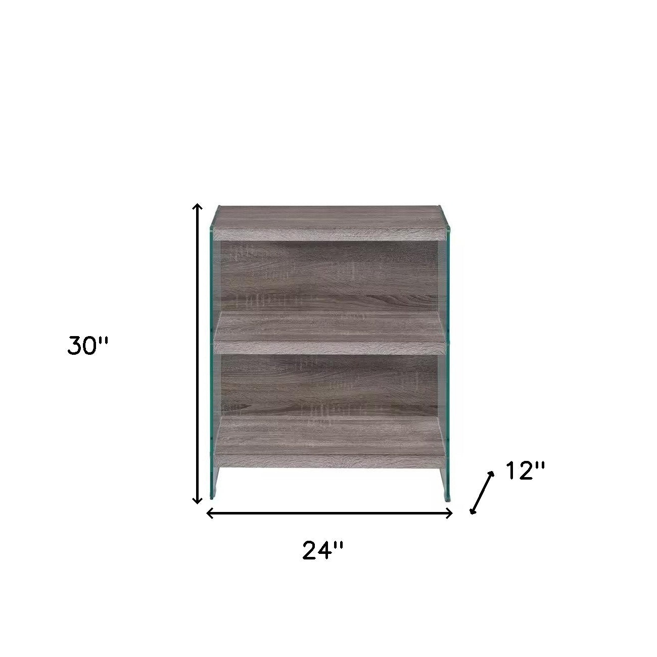 30" Gray Glass and Wood Two Tier Etagere Bookcase-Bookcases-DECOROLALA