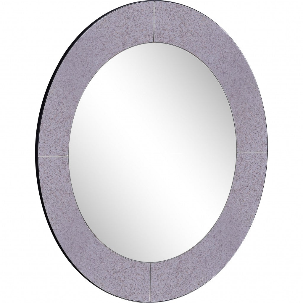 30" Gray Round Glass Framed Accent Mirror-Mirrors-DECOROLALA