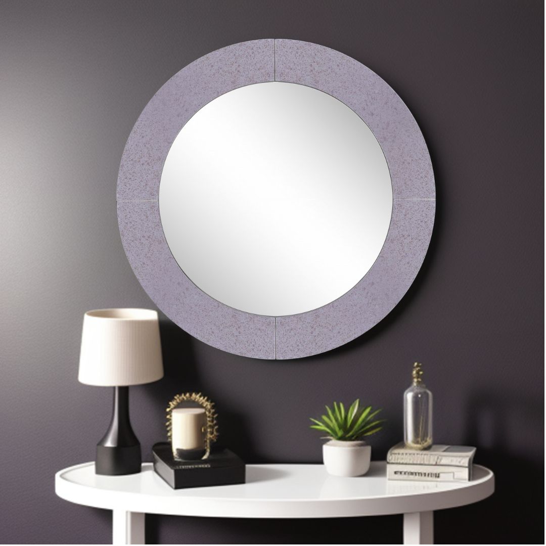 30" Gray Round Glass Framed Accent Mirror-Mirrors-DECOROLALA