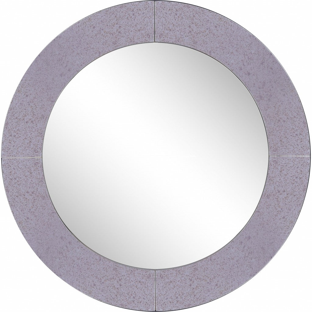 30" Gray Round Glass Framed Accent Mirror-Mirrors-DECOROLALA