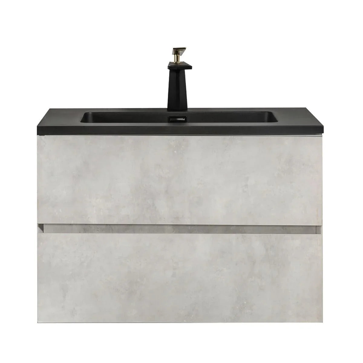 30" Grey Wall Mount Bathroom Vanity with Black Engineered Quartz Countertop-Migration_Bathroom Vanities-DECOROLALA