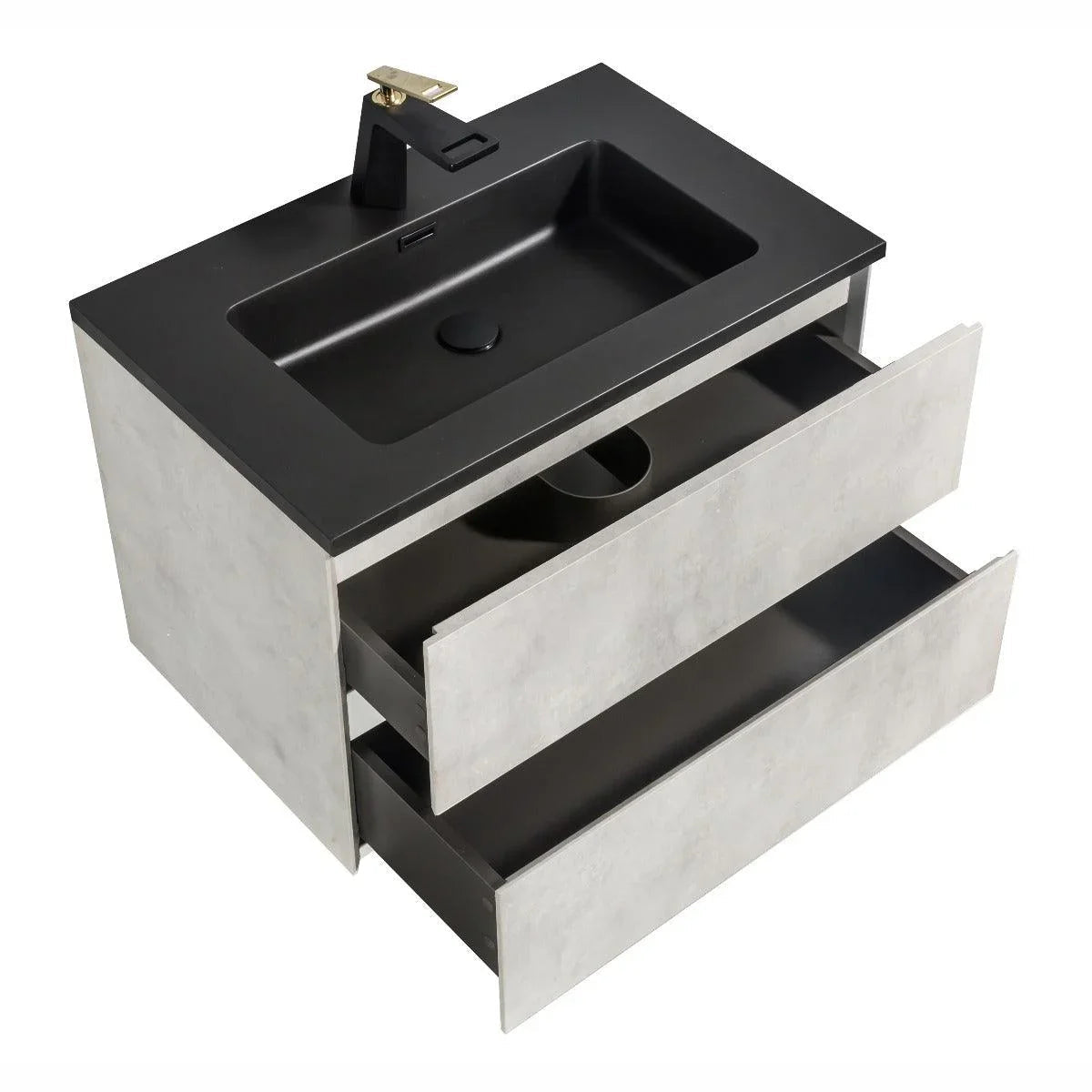 30" Grey Wall Mount Bathroom Vanity with Black Engineered Quartz Countertop-Migration_Bathroom Vanities-DECOROLALA