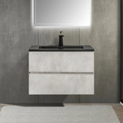 30" Grey Wall Mount Bathroom Vanity with Black Engineered Quartz Countertop-Migration_Bathroom Vanities-DECOROLALA
