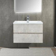 30" Grey Wall Mount Bathroom Vanity with White Polymarble Countertop-Migration_Bathroom Vanities-DECOROLALA